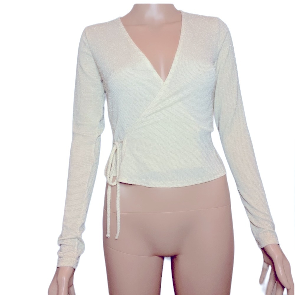Urban Outfitters Sparkly Crème Wrap top, Size S-P